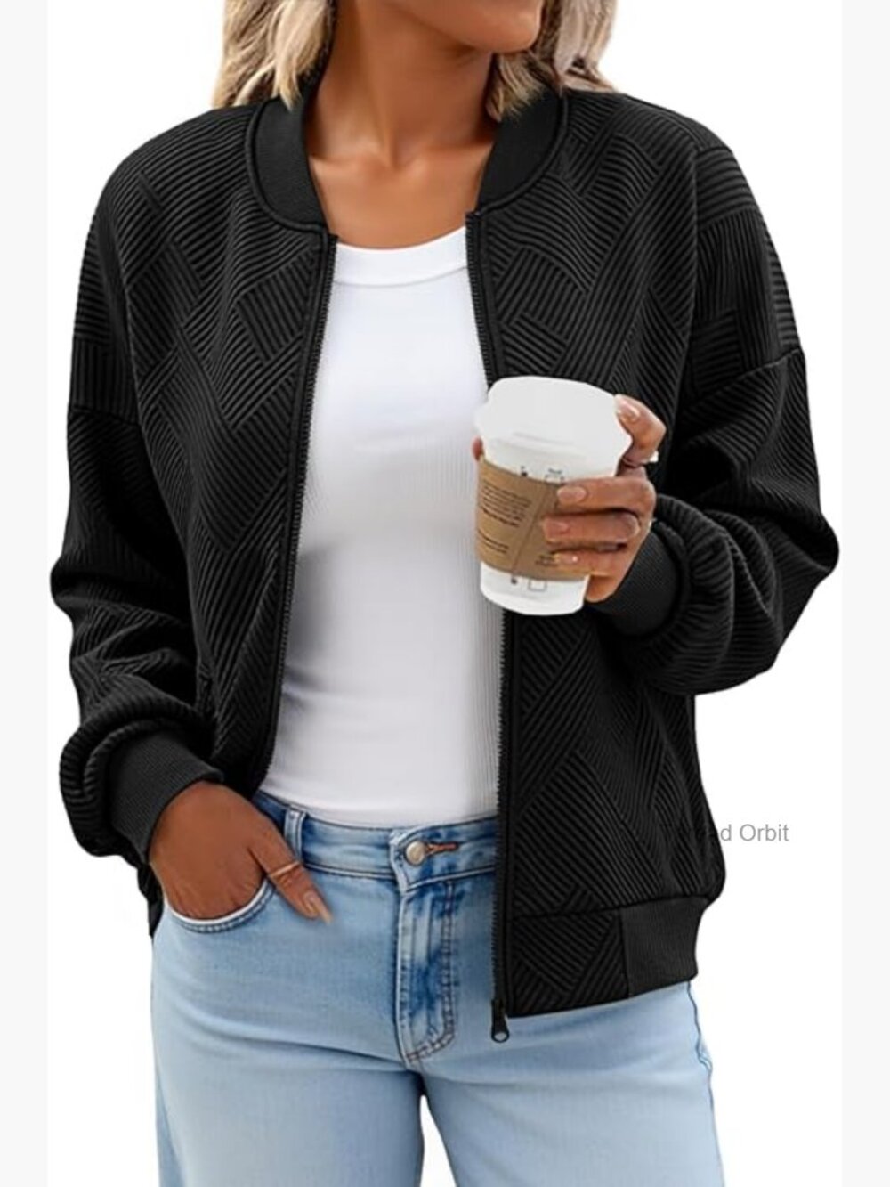 Lightweight Bomber Jacket with Pockets, Polyester Blend, Casual Outerwear